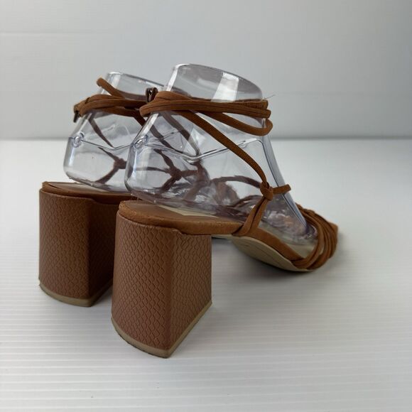 Dolce Vita Kash Cedar Nubuck Tie Up Block Heel Sandals 8.5 Square Toe Strappy - Picture 4 of 16